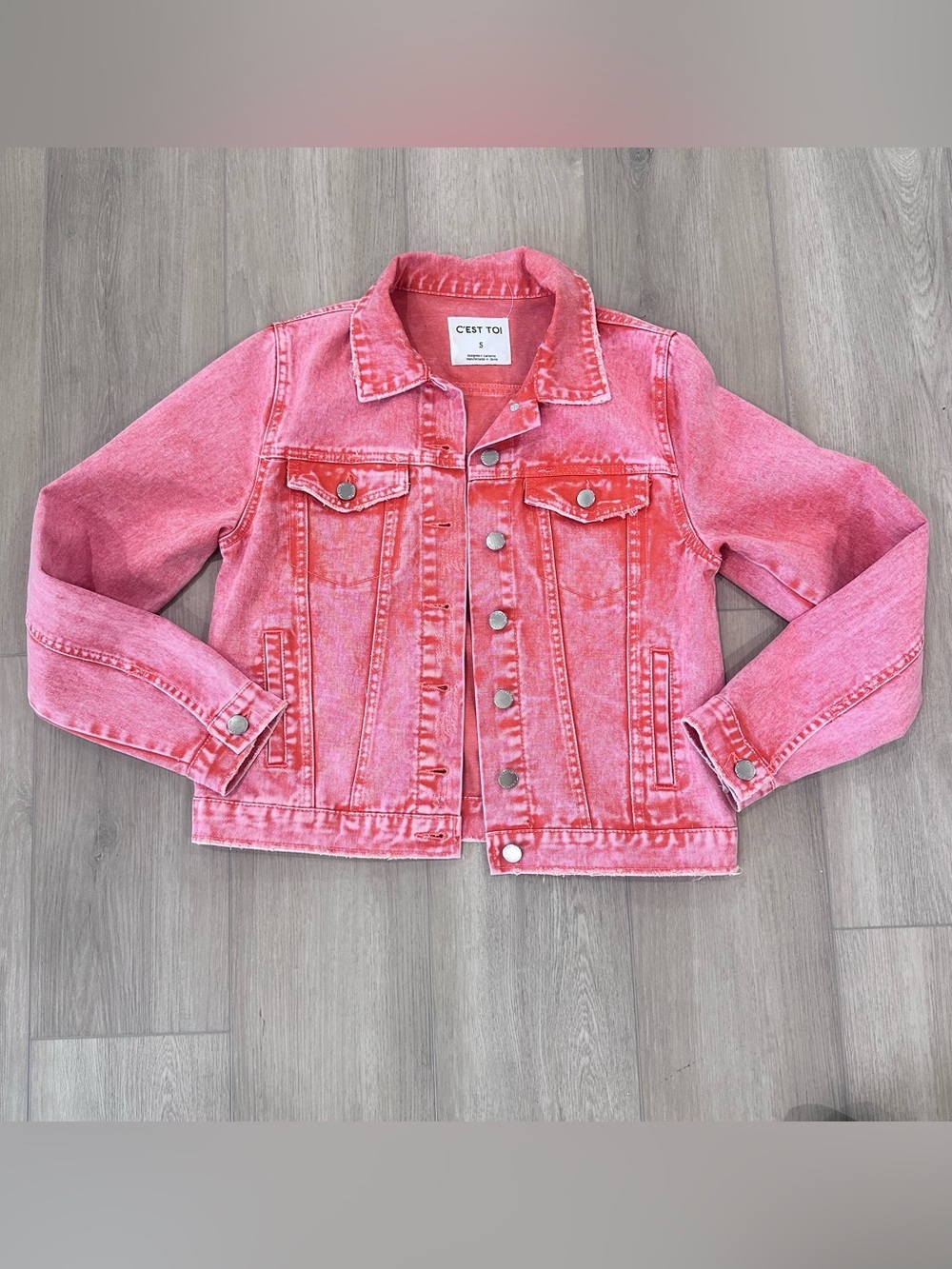 NWOT C’EST TOI denim jean jacket pink orange coral small
